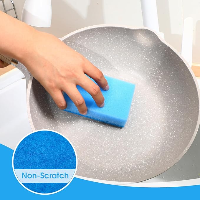 Tioncy 100 Pcs Individually Wrapped Sponges Kitchen Bulk Blue Dish Non Scratch Scrub Sponges Dual Sided Cleaning Dish Scrubber for Washing Dishes, Pots, Pans, Sinks, Stoves, Appliances, Car, Bike