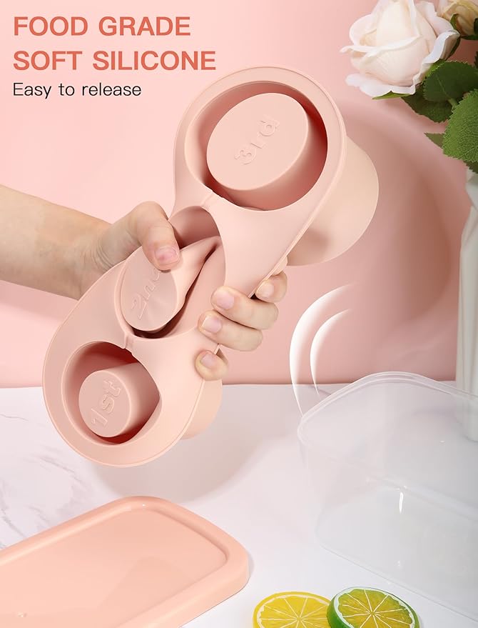 Ice Cube Tray for Tumbler Cup 30Oz-40Oz, 3 Pcs Silicone Cylinder Ice Mold with Lid and Bin for Freezer, Easy Fill and Release Ice Maker for Whiskey, Cocktail BPA-Free