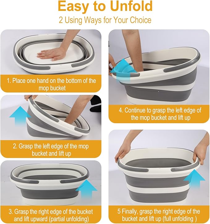 Large Collapsible Bucket for Cleaning or Organzier, 4.2 Gallon (16L) Cleaning Mop Bucket with Handle, Portable Water Bucket for Mopping, Car Washing, Laundry Storage, Camping, Fishing, Space Saving