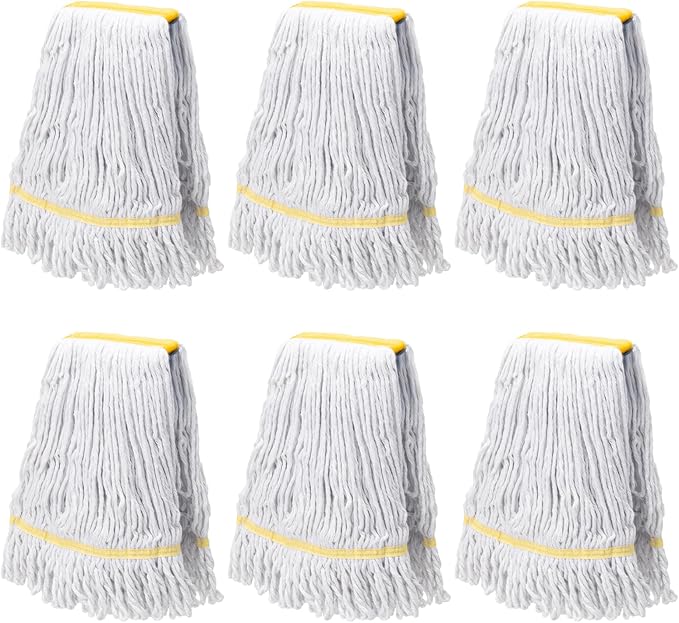 KeFanta 6 Pack Heavy Duty Commercial Mop Head Replacement,Wet Industrial Cotton Looped End String Mops Refill for Floor Cleaning,Yellow