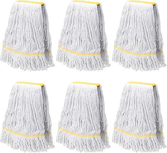 KeFanta 6 Pack Heavy Duty Commercial Mop Head Replacement,Wet Industrial Cotton Looped End String Mops Refill for Floor Cleaning,Yellow