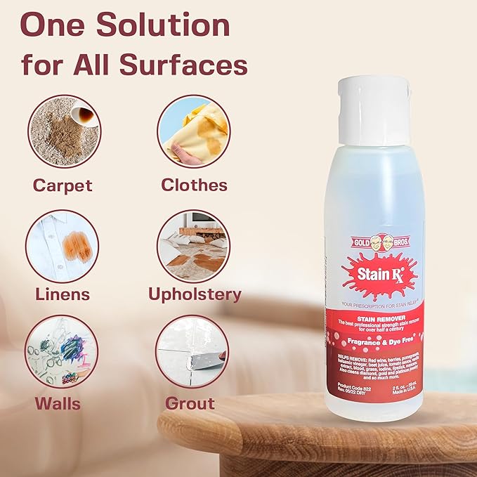 Stain Remover, Effectively Eliminates Stains from Wine, Berries & Blood on Fabrics, Carpets, Upholstery & Jewelry, Dye-Free, Bleach-Free, Made in USA, 2 fl. oz. (6 Pack) with a Flip-Top Cap