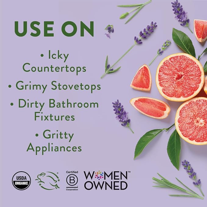 Rebel Green Natural 16 oz All-Purpose Cleaning Spray with 64 oz Refill Bottle - Plant-Based Multi-Surface Cleaner for Kitchen, Bath, Countertops and More - Lavender & Grapefruit Scent