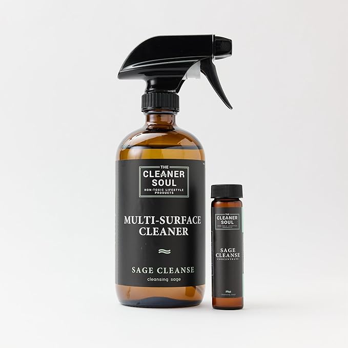 Non-Toxic Multi Purpose Cleaner, Natural Cleaning Spray, Luxurious Refillable Glass Bottle, Essential Oil Fragrance, Safe for All Surfaces, Safe for Animals and Pets, Safe for Humans (Sage Cleanse)