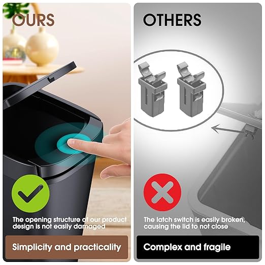 CEROELDA 3 Pack Slim Bathroom Trash Can, 10L/2.6 Gal with Press Top and Pop-up Lid, Plastic Wastebasket for Toilet, Office, Bedroom (Black)