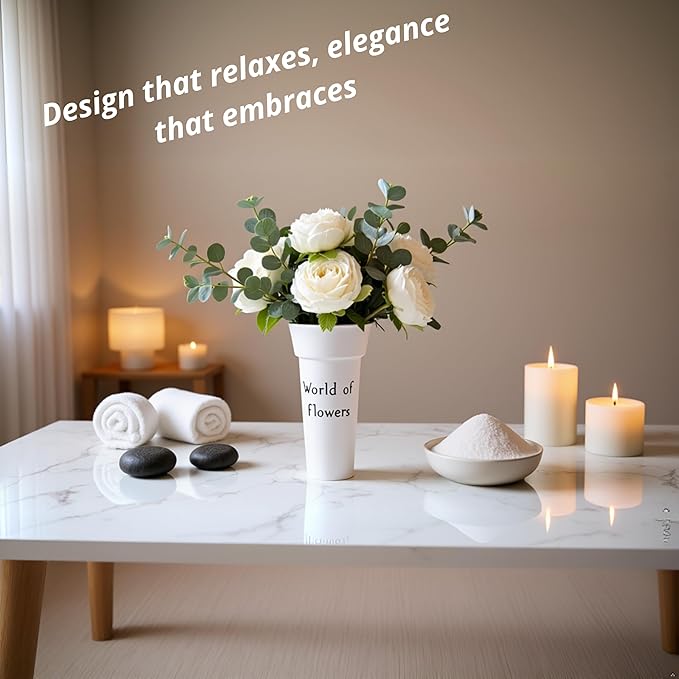 VITAGIR. Set of 6 Buckets for Cut Flowers in Plastic White Matte Color 14 Inch, Flower Buckets for Flower Bar Ideal for Displaying Flowers in Florist Shop or as Home.