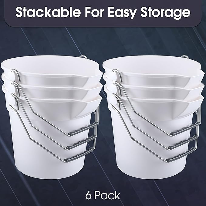 6 Pcs 2.5 Gallon Bucket for Cleaning Plastic Heavy Duty Clean Bucket with Handle and Spout Industrial Storage Container (White)