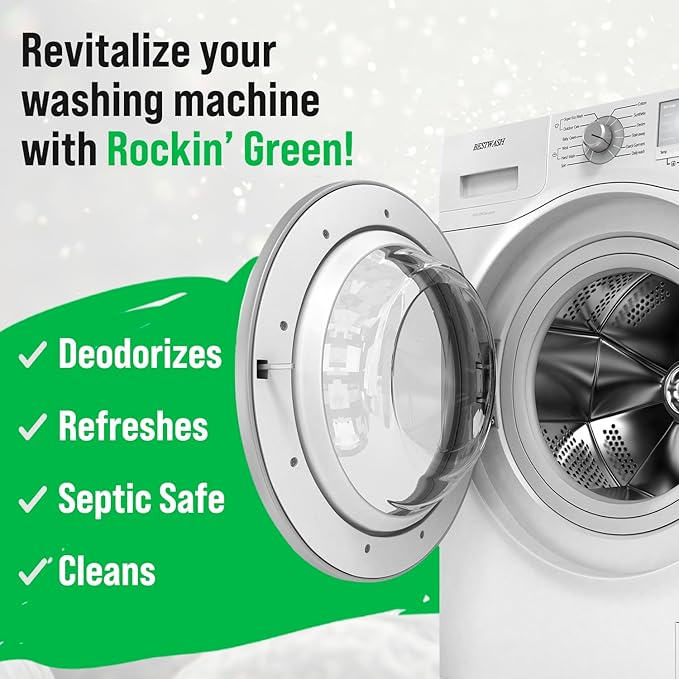Rockin' Green Deep Cleaning and Deodorizing Tablets for Dishwashers, Washing Machines, and Garbage Disposals, Removes Odor and Residue (Washing Machine Cleaning Tablets, 24 Pack)
