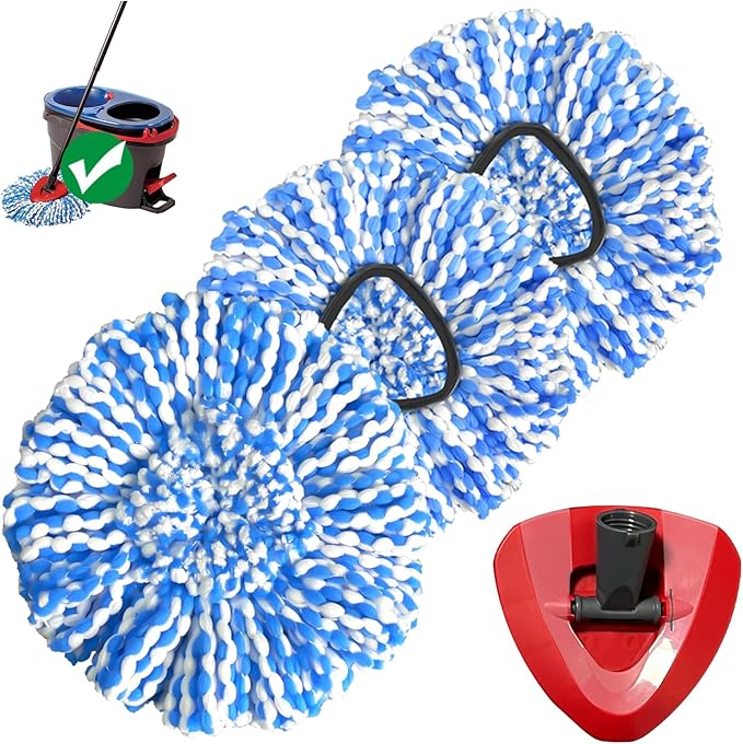 Mop Head Replacement, Microfiber, Easy to Replace, Include 3pcs Mop Replace Heads, 1 Extra Mop Replacement Base