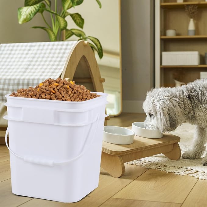 Vababa 3 Gallon White Square Buckets with Lid for Food Storage, 4 Pcs Plastic Food Grade Buckets with Lid and Handle