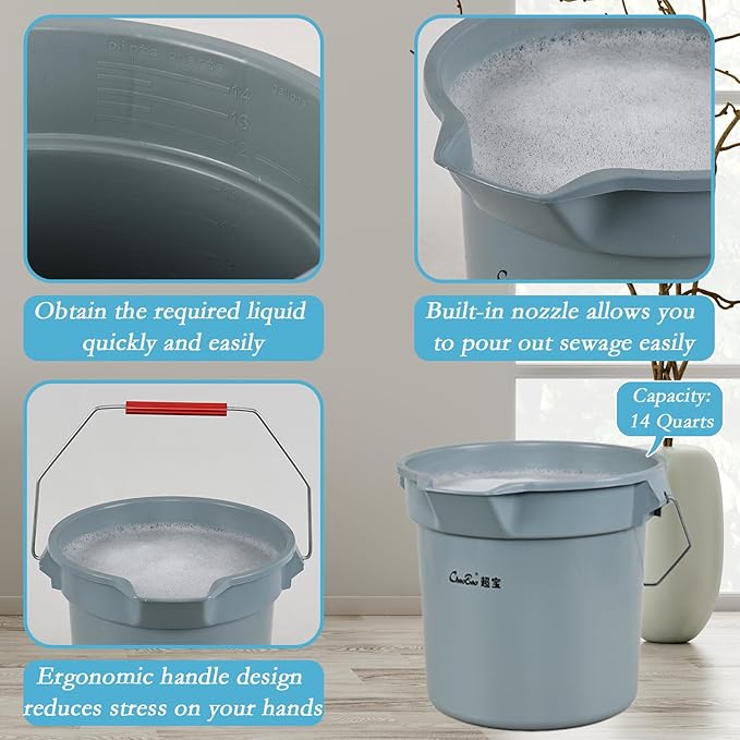 6 Pcs 3.5 Gallon Bucket for Cleaning, Plastic Heavy Duty Clean Bucket with Handle and Spout, Industrial Storage Container (Grey)