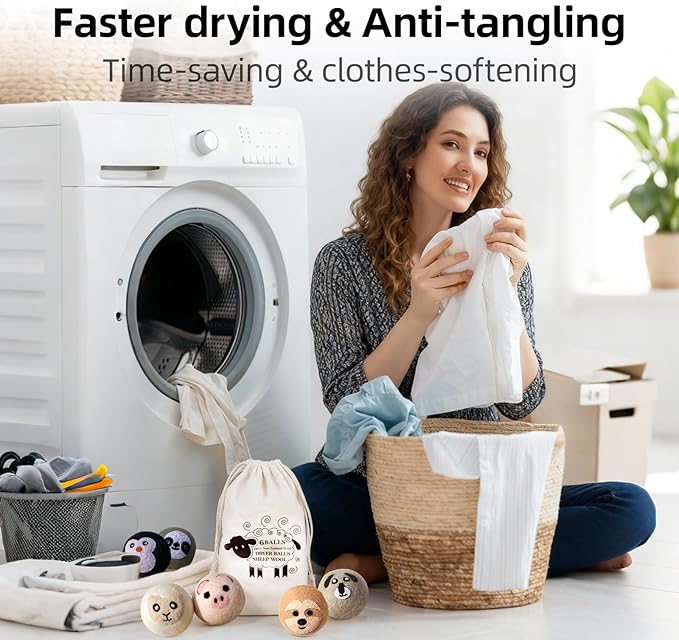 Natural Wool Dryer Balls XL 6-Pack - 100% New Zealand Wool, Reusable Eco-Friendly Fabric Softener, Reduces Wrinkles, Static & Drying Time, Chemical-Free Alternative to Dryer Sheets(WB-01)