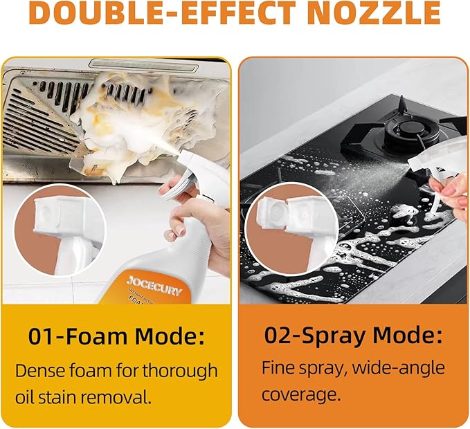 500ML Kitchen Foam Cleaner, Multipurpose Grease Cleaner Spray for Pots, Pans, Surfaces & Appliances with Dual-Spray nozzle,No-rinse Formula