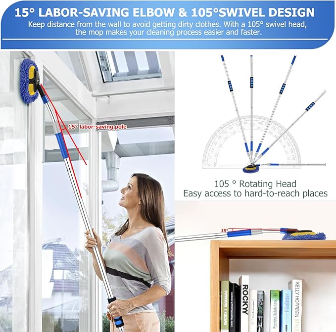 Wall Cleaner,Blue Wall Cleaner Mop with Long Handle Max 66’’ Wall Mop,Rotatable Adjustable Cleaning Mop,Ceiling Dust Mop,Cleaning Tool for Walls/Baseboard/Floors, Car Washes