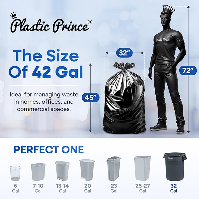 Contractor Bags 42 Gallon 3 Mil with Flap Ties Heavy Duty Trash Bags for Industrial Commercial Use 32 x 45 Yard Waste Bags, Black Pack of 120, 6 Boxes of 20 Bags
