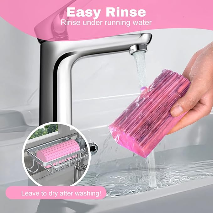 4pcs Damp Dusting Sponge Pink, Household Clean Sponges Duster for Cleaning Baseboards Blinds, Vents, Window Trunk, Scrub Magic Sponge Eraser Reusable Wet Sponges Cleaning Supplies Tool