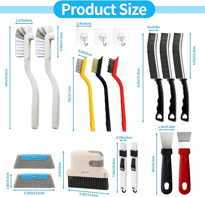 18Pcs Crevice Cleaning Brush Set, Hard Bristle Scrub Brushes Tools for Deep Cleaning Gap,Window Groove Cleaning Brush for Sliding Door, Sill, Tile Lines, Shutter, Corner, Sink, Teapot, Bottle (18 Pcs)