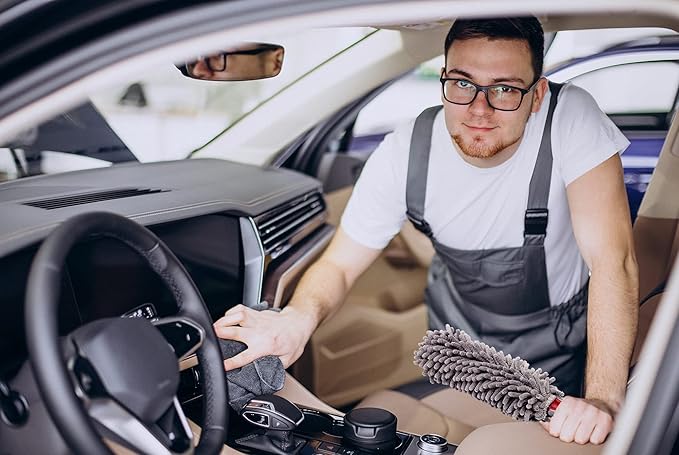 Car Duster Interior by TAKAVU, 360° Microfiber Fingers, Unbreakable Comfort Handle, Lint and Scratch Free, Include Microfiber Towel, for Car & Home Use, The Best Auto Accessories Gray