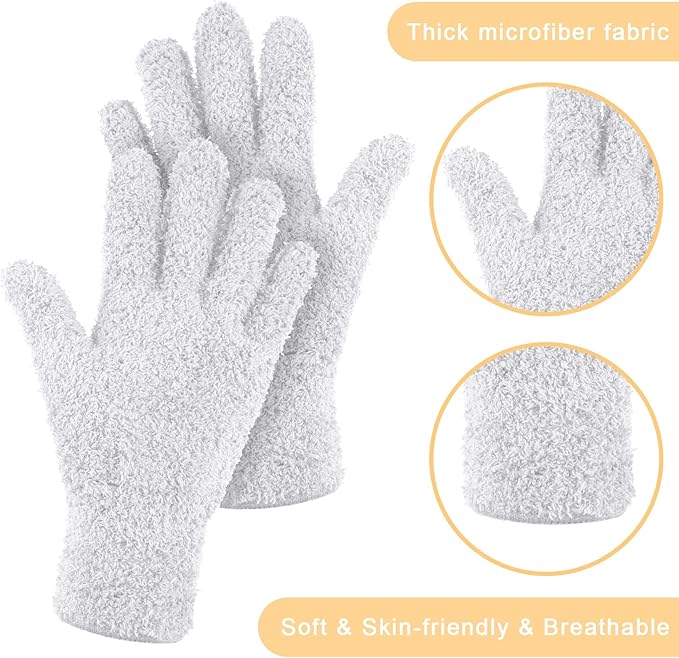Patelai 3 Pairs Microfiber Plant Dusting Gloves Leaf Cleaning Gloves for Indoor Plants, Blinds, Furniture, House(Large,White)