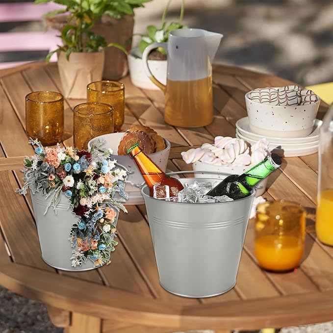 6PCS 6Inch Galvanized Buckets with Handles - Small Metal Flower Pot Planters for Home Decor, Wedding Decorations