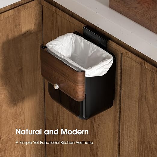 Vintage Kitchen Trash Can with Lid, Large 3.2 Gallon/12 Liter Capacity, Hanging Compost Bin, for Under Sink or Cupboard, Bathroom, Bedroom, Black