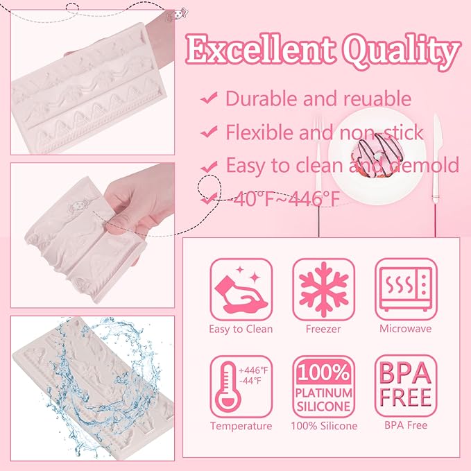 1 Pcs Baroque Cake Border Silicone Mold, Reusable Cake Decoration Fondant Mold for Wedding Cupcake Toppers, Chocolate, Candy, Clay, Plaster, Resin, Home Decor - 7.5 * 3.9"