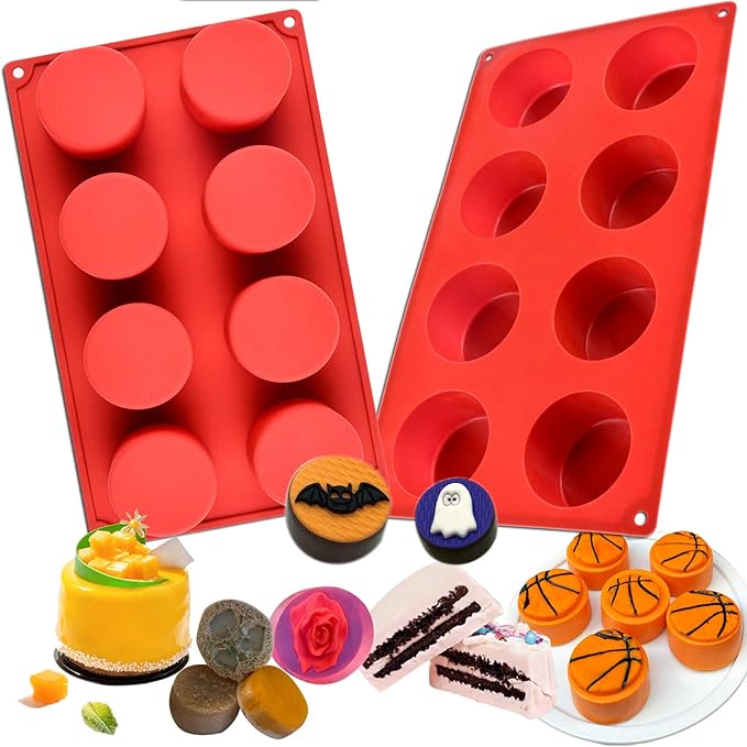 Round Chocolate Covered Strawberries Molds, (2 Pack) Silicone Cylinder Mould for Candy Cookie Chocolate Covered Oreos Cake Brownie Pudding Jello
