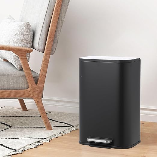 Stainless Steel Kitchen Trash Can 5.2 Gallon (20L) - Soft-Close Lid, Foot Pedal & Removable Inner Basket, Rectangular Step Bin for Office, Bedroom, Bathroom