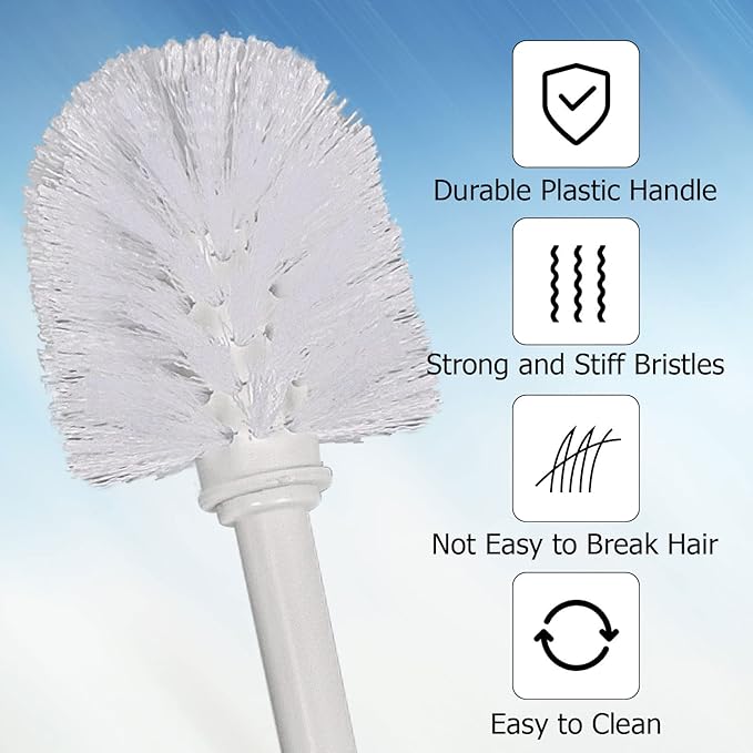 Topsky Toilet Brush & Holder Set, 2 Pack Plastic Round Barrel Loo Brush with 2 Replacement Heads, Durable for Bathroom, White
