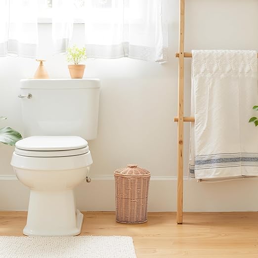 GRANNY SAYS Wicker Small Bathroom Trash Can with Lid, 2 Gallon Cute Decorative Waste Basket for Bedroom and Dorm, Office Garbage Cans for Under Desk, Mini Round Trash Bin for Decor, Nude Color