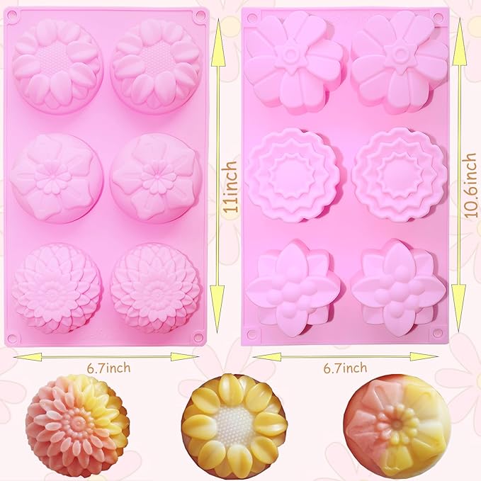 3PCS Flower Soap Molds,Silicone Soap Molds,Silicone Molds for Soap Bath Bombs Shower Steamer Lotion Bars Handmade Cake Chocolate
