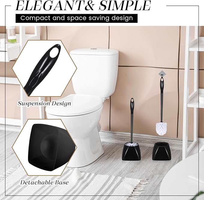 15 Sets Toilet Holder and Brush Set 16.14 Inch Toilet Bowl Cleaner Brush with Caddy Bathroom Scrub Plastic Scrubber with Long Handle for Bathroom Cleaning, Easy to Assemble(Black)