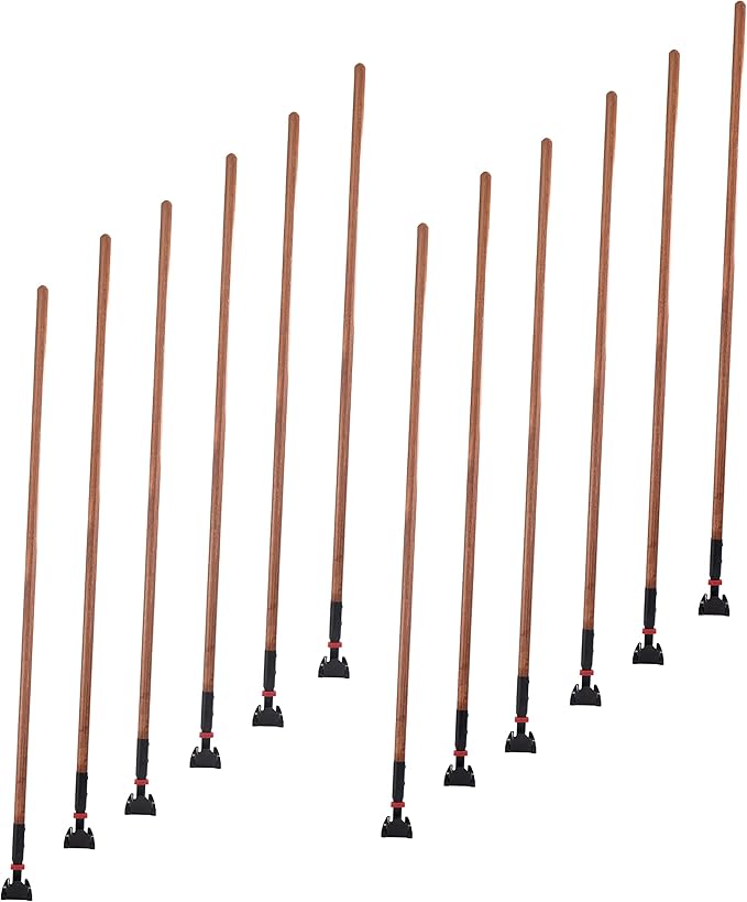Matthew Cleaning Commercial Quick-Change Dust Mop Handle with Clip-on Metal Gripper for Heavy Duty Mop Head Replacement Holder, Lacquered Wood 60 inch 12packs-Natural