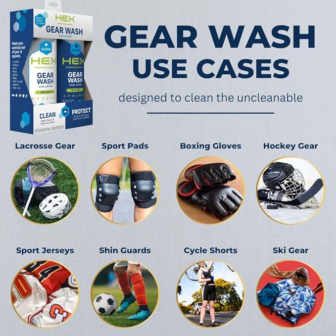 HEX Performance Sport Scent Dual Action Gear Wash, 16oz - Designed for Lacrosse Pads, Hockey Gear, Football Pads, Boxing Gloves, Compression Apparel, Outerwear, Wetsuits, Braces