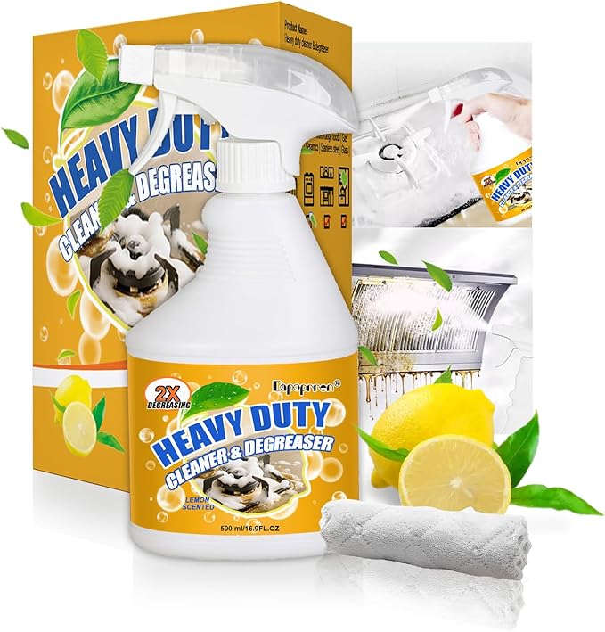 16.9 FL OZ Heavy Duty Kitchen Foam Cleaner - Multipurpose Degreaser Spray to Clean Up Kitchen Oil Stains, Grease & Burnt Residue on Pots, Pans, Ovens, Surfaces - Dual-Spray Nozzle, No-Rinse Formula