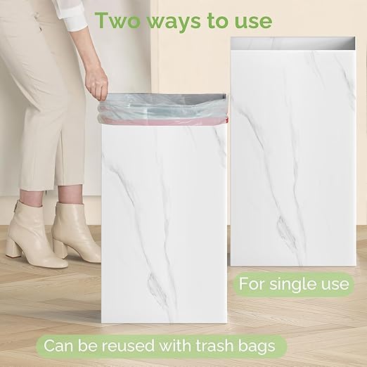 4 Pack Extra Large Disposable Trash Cans, Reusable Portable Garbage Can, 13 Gallon (21.6" H x 13.5" W x 10" D), Extra Thick Recycled Cardboard Portable Garbage Can and Recycling Bins,Marble