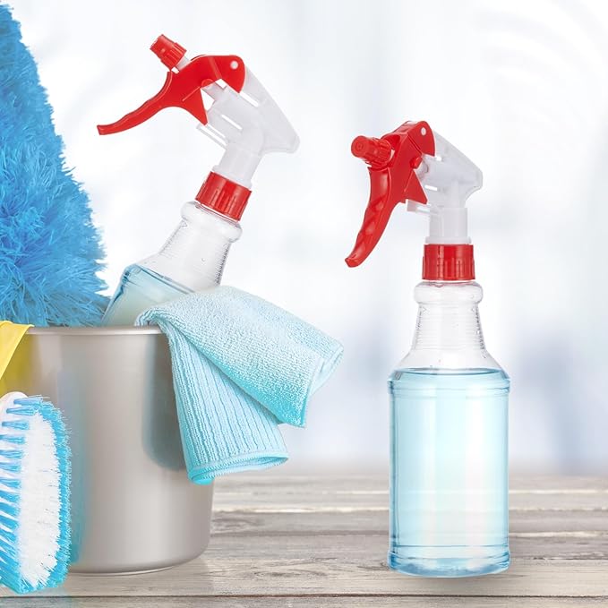 10 Pack Spray Bottles 16 oz Empty Water Spray Bottles for Cleaning Heavy Duty Refillable Squirt ‌container with Measurements Adjustable Nozzle for Household(White and Red,Clear Style)