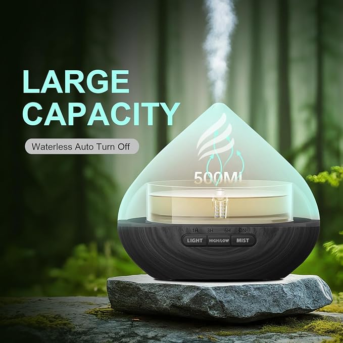 Essential Oil Scent Diffuser: 500ML Aroma Diffuser with Remote Control, Large Fragrance Aromatherapy Diffuser for Bedroom Home, Mist Humidifier with 14 Colors LED Lights and waterless Auto-Off, Black