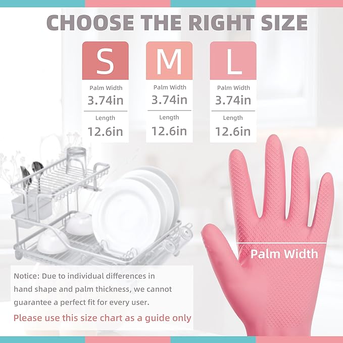 Rubber Cleaning Gloves for Dishwashing-5 Pairs Colorful Reusable Household Cleaning Glove for Washing Dishes and Kitchen Cleaning Non-Slip Grip Dish Gloves for Women Men (Small)