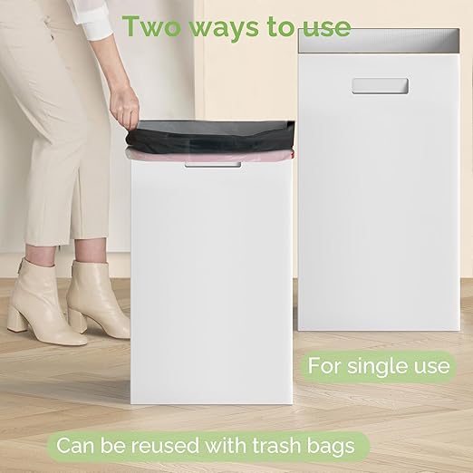 Extra Strong Corrugated Cardboard Disposable Trash Cans, 4 Pack Reuseable and Disposeable Extra Large Trash Cans, 30 Gallon (30" H x 14" W x 14" D), Recycled Garbage Can and Recycling Bins, White