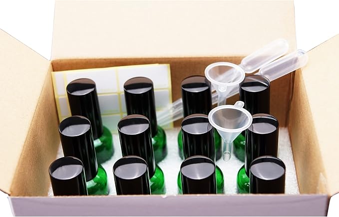 YIZHAO Clear Glass Spray Bottles 2oz, with Small Fine Mist Spray, Metal Cap, Refillable for Essential Oil,Travel,Cleaning,Perfume,Aromatherapy,Makeup – 12 Pcs