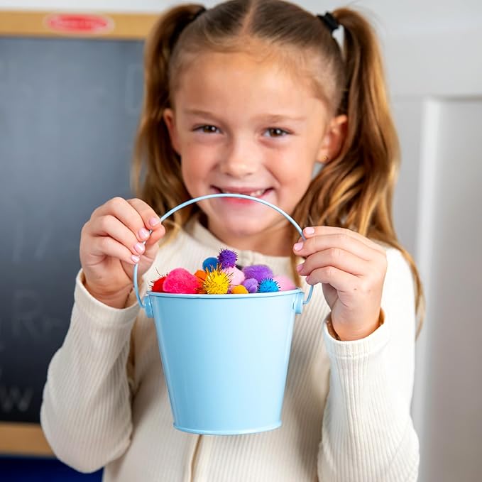 Small Metal Buckets with Handles - Leak-Proof Metal Pail Bucket - Galvanized Bucket with Handle - Multipurpose Tin Bucket for Party Favors, Organization, School, Weddings, Garden - Set of 6, Sky Blue