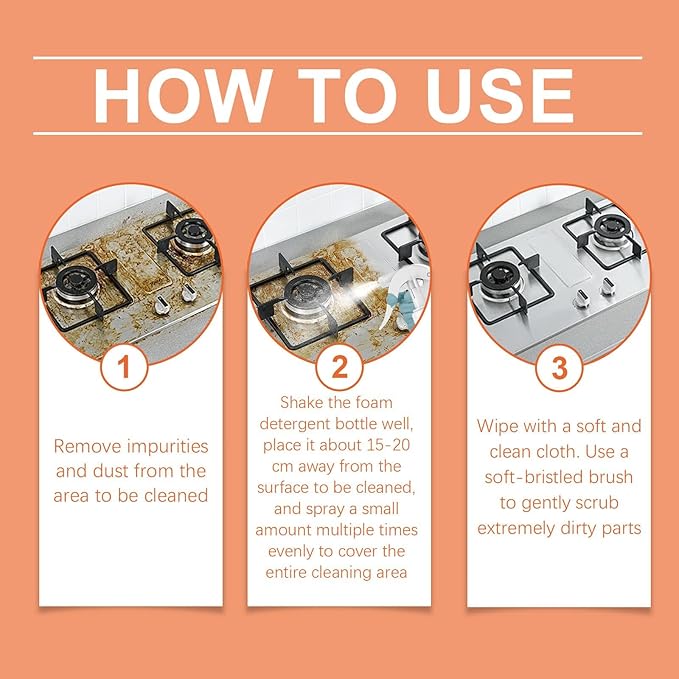 Multi Functional Foam Cleaner, 3.38 Fl Oz Multipurpose Foam Cleaner Spray, Kitchen Heavy Duty Cleaner Spray, No Rinse Foaming Formula Cleaning Tools for Stoves, Pots, Countertops and Appliances