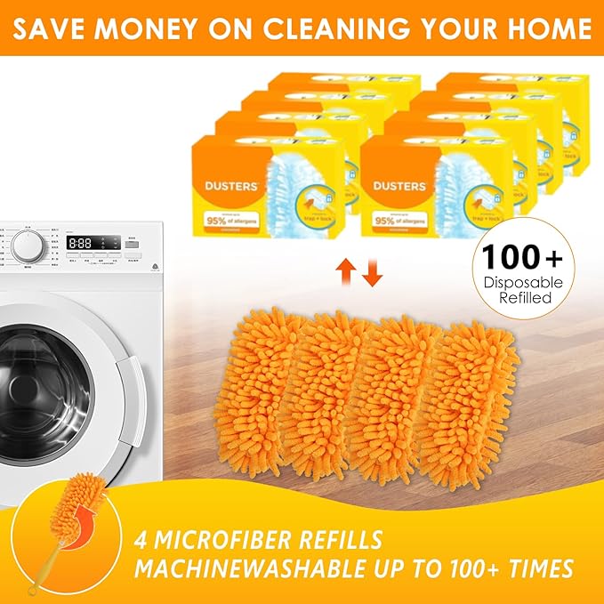 Redones Dusters for Swiffer - Reusable Duster Refill Compatible with Swiffer Hand Duster, 360 Heavy Duty Dusters Refills 4 Pack(Handle is Not Included)