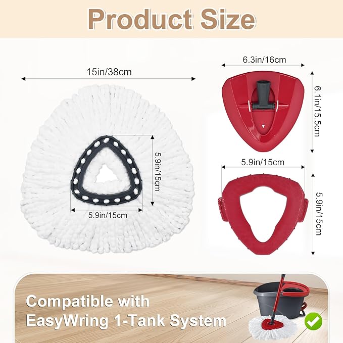 Mop Replace Head for O Cedar, 7 Pack Mop Heads Replacements for Ocedar, Spin Mop Head for Ocedar Easy Wring 1 Tank System, Include 4 Pack Spin Mop Refills & 2 Scrubber Mop Head & 1 Mop Base