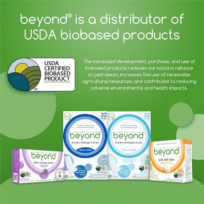 Beyond Laundry Detergent Strips [32 strips] - Free & Clear - Eco-friendly, Hypoallergenic. Travel friendly. Dissolvable Strips.