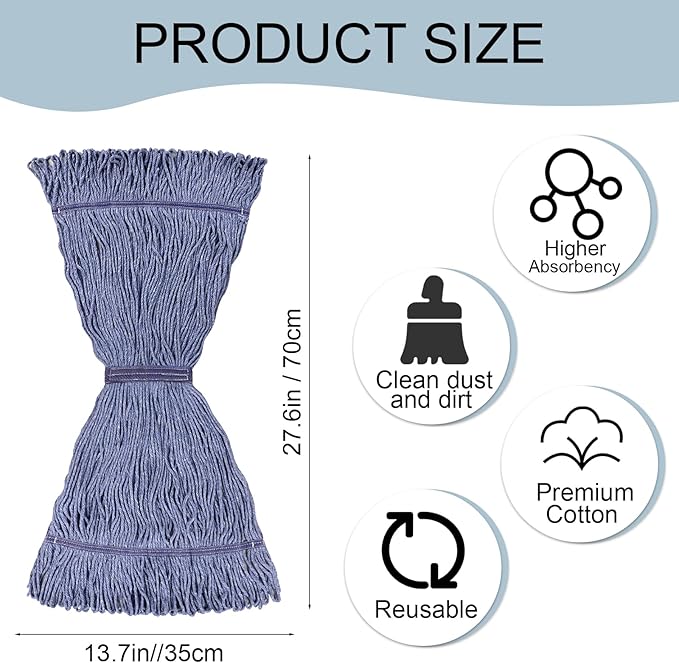 JERIA 4 Pack Heavy Duty Mop Head Replacements,String Mop Head for Commercial,Used for Home,Office and Kitchen,Washable,Reusable Mop