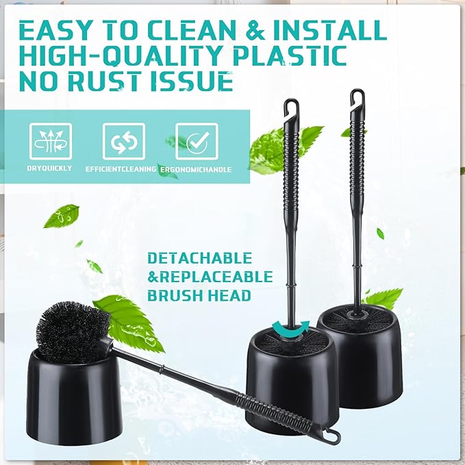Roshtia 6 Sets Toilet Brush and Holder Set for Bathroom Cleaning Toilet Bowl Brush Scrubber with Caddy for Cleaning, 14.57 Height(Black)