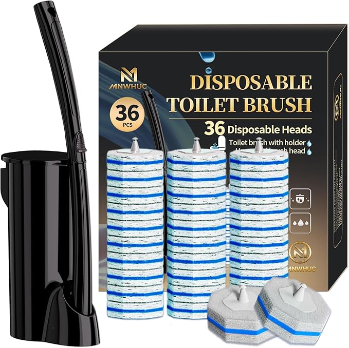 Disposable Toilet Bowl Brush with 36 Toilet Wand Refills Pads Replacement Heads, Toilet Cleaning Stick,Toilet Bowl Cleaner Wands Holder and Set, Toilet Cleaning System Starter Kit