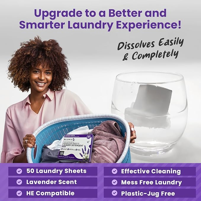 Laundry Detergent Sheets – 100 Loads | Lavender Scent | Eco-Friendly, Plastic-Free, Plant-Based Detergent for Sensitive Skin | Travel Friendly, Works in Cold Water & HE Machines